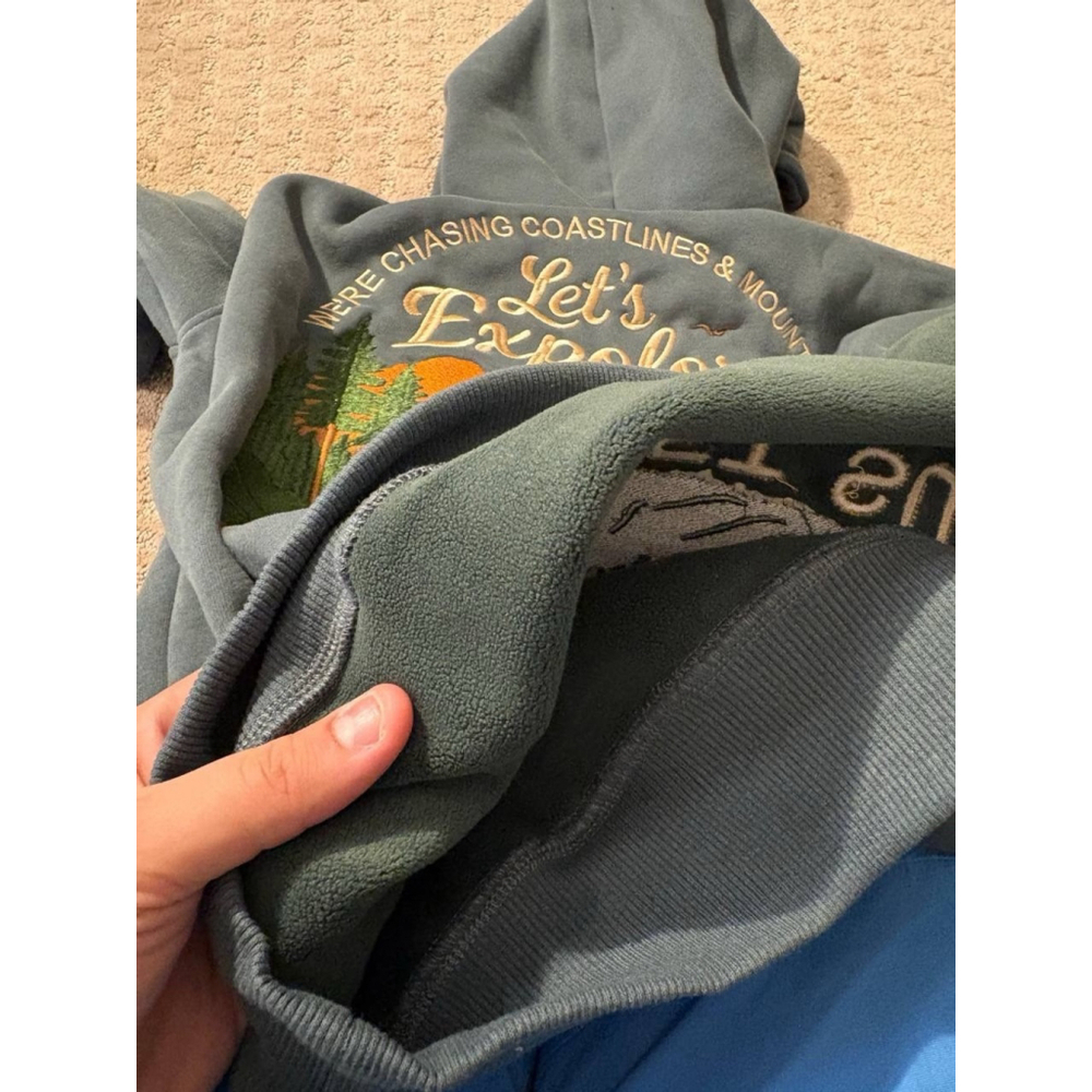 NWT Sunset Surf Coastal Explore Green Hoodie S Embroidered Graphic Fleece Lined - Picture 13 of 15